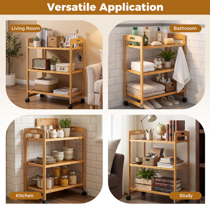 3-Tier Rolling Cart, Bamboo Utility Cart, 4 Universal Wheels, Natural File Cabinets at Gallery Canada