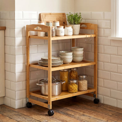 3-Tier Rolling Cart, Bamboo Utility Cart, 4 Universal Wheels, Natural File Cabinets at Gallery Canada