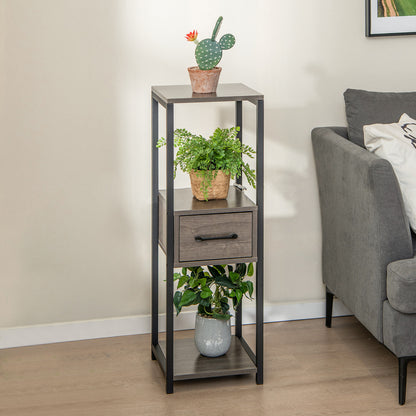 Support de Plantes Métallique Haut à 3 Niveaux Avec Tiroir, Gris
