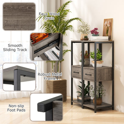 Support de Plantes Métallique Haut à 3 Niveaux Avec Tiroir, Gris