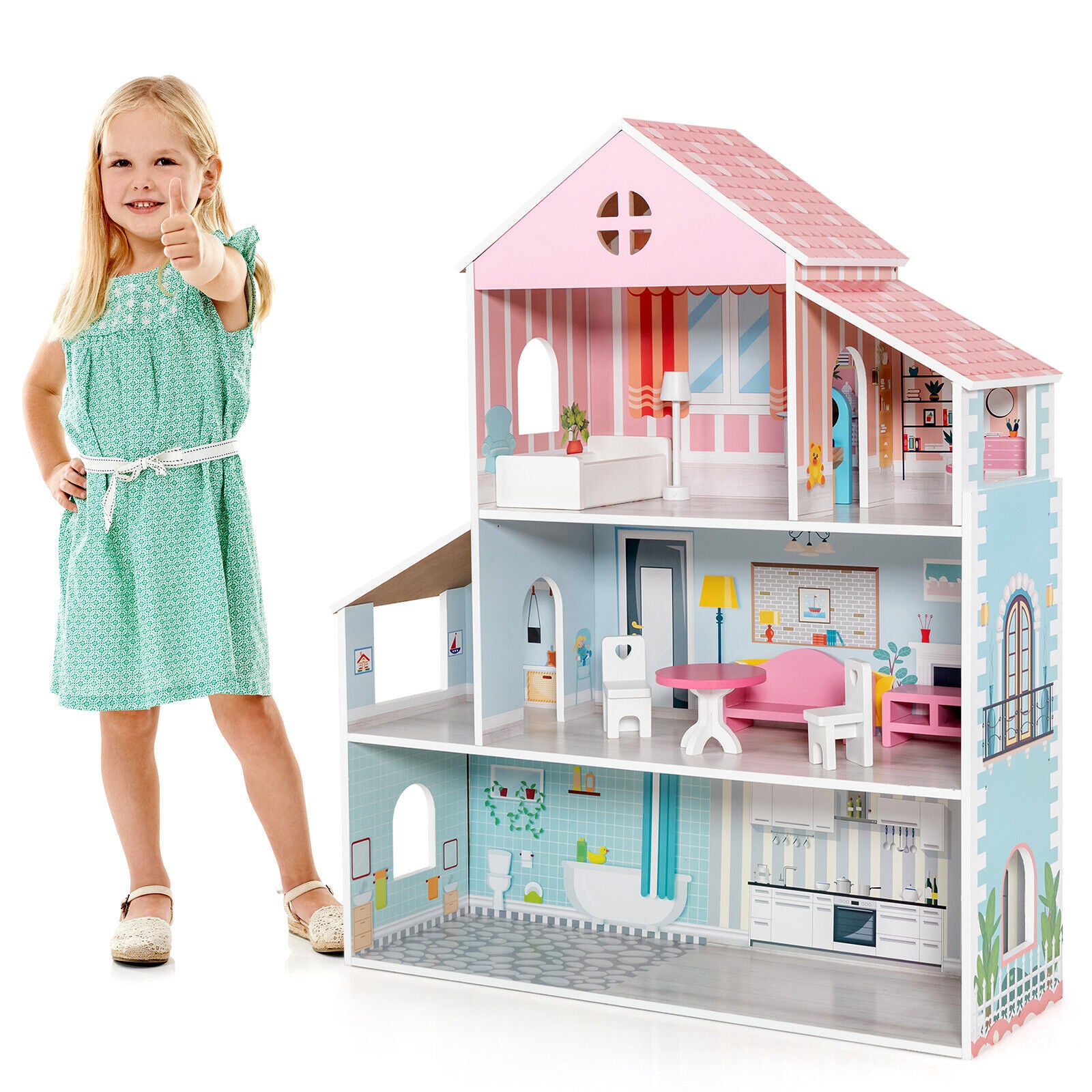 3-Tier Toddler Doll House with Furniture Gift for Age over 3, Multicolor Play Tents & Playhouse at Gallery Canada