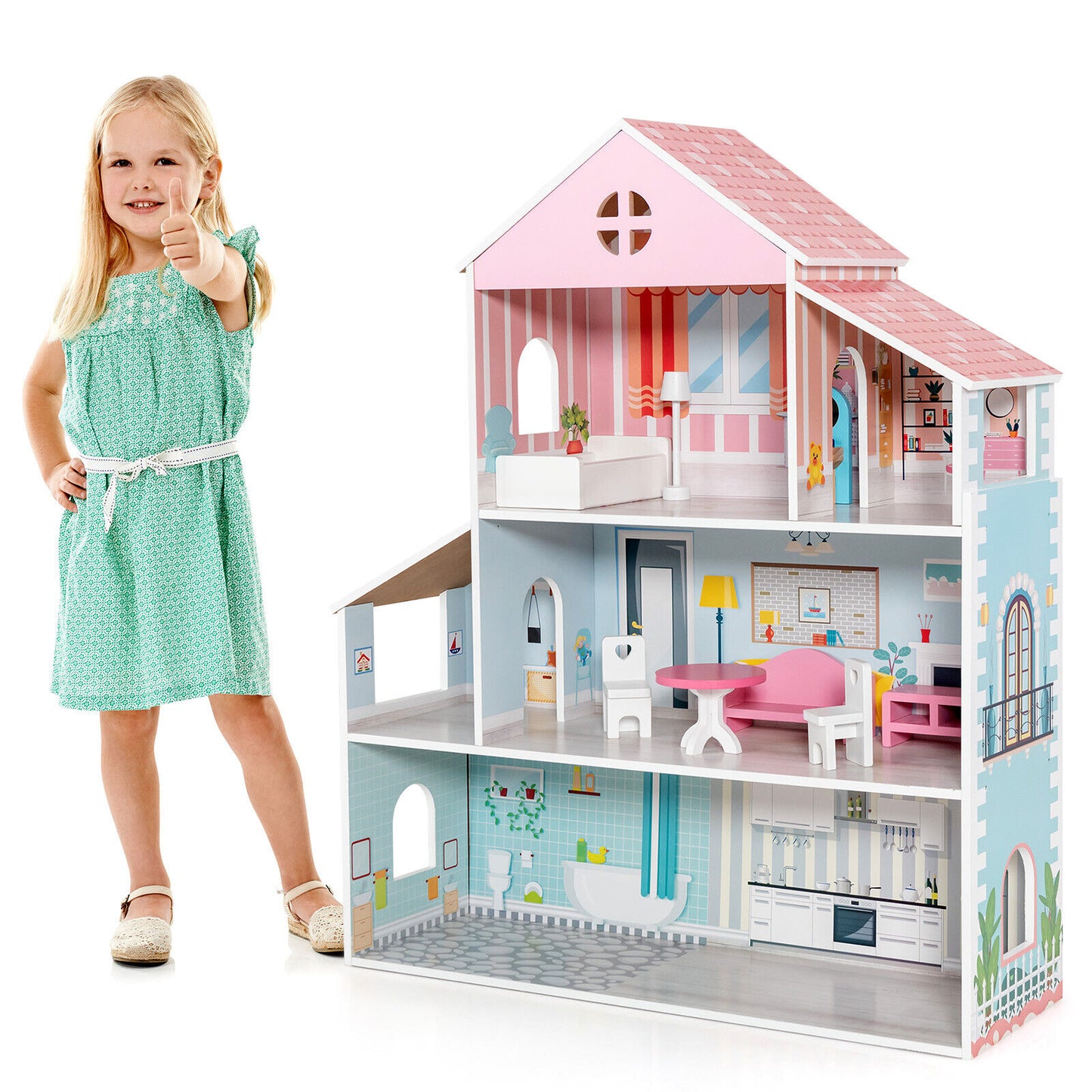 3-Tier Toddler Doll House with Furniture Gift for Age over 3, Multicolor Play Tents & Playhouse at Gallery Canada