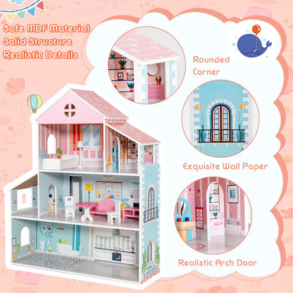 3-Tier Toddler Doll House with Furniture Gift for Age over 3, Multicolor Play Tents & Playhouse at Gallery Canada