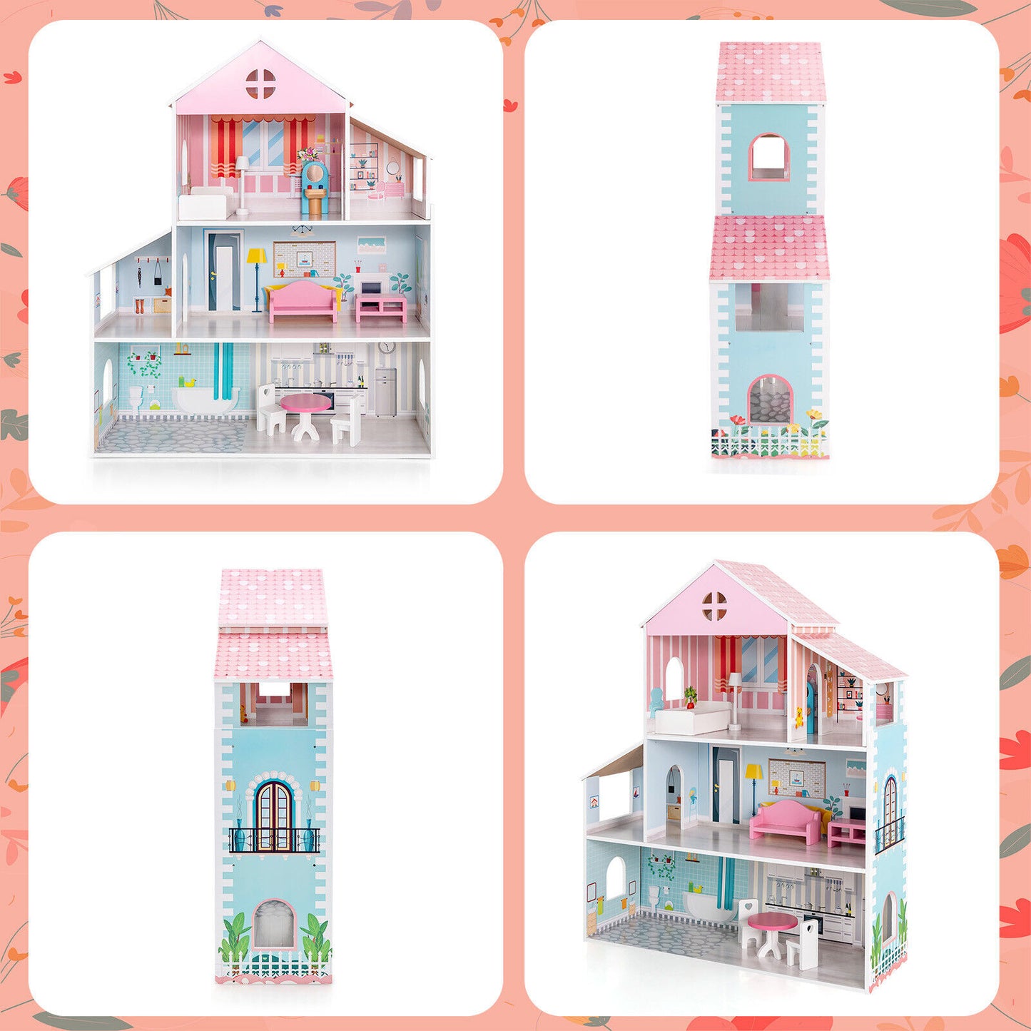 3-Tier Toddler Doll House with Furniture Gift for Age over 3, Multicolor Play Tents & Playhouse at Gallery Canada
