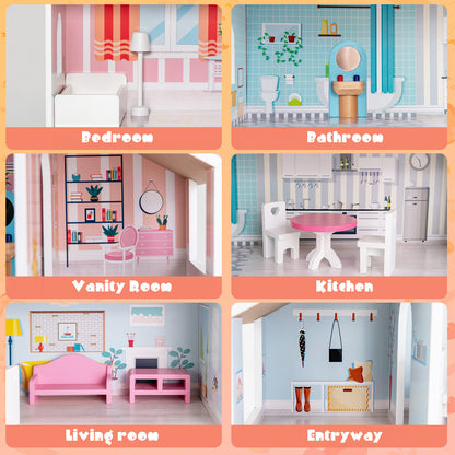 3-Tier Toddler Doll House with Furniture Gift for Age over 3, Multicolor Play Tents & Playhouse at Gallery Canada