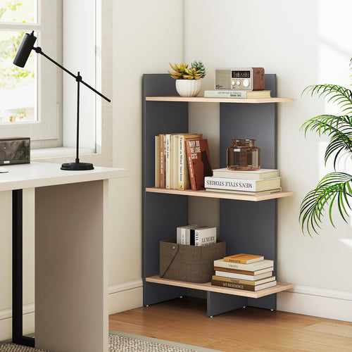 3 Tier Wooden Bookshelf With Anti-Tipping Kit, Oak
