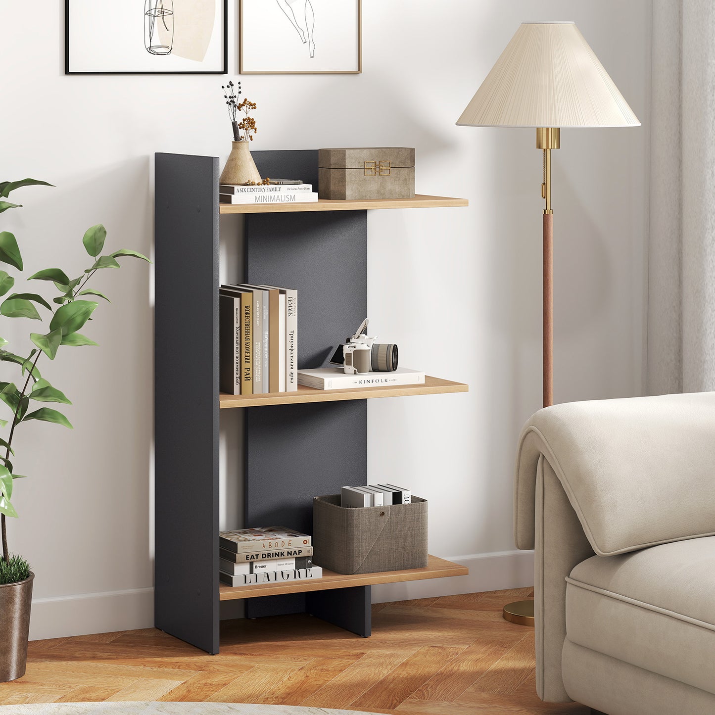 3 Tier Wooden Bookshelf With Anti-Tipping Kit, Oak Bookcases at Gallery Canada