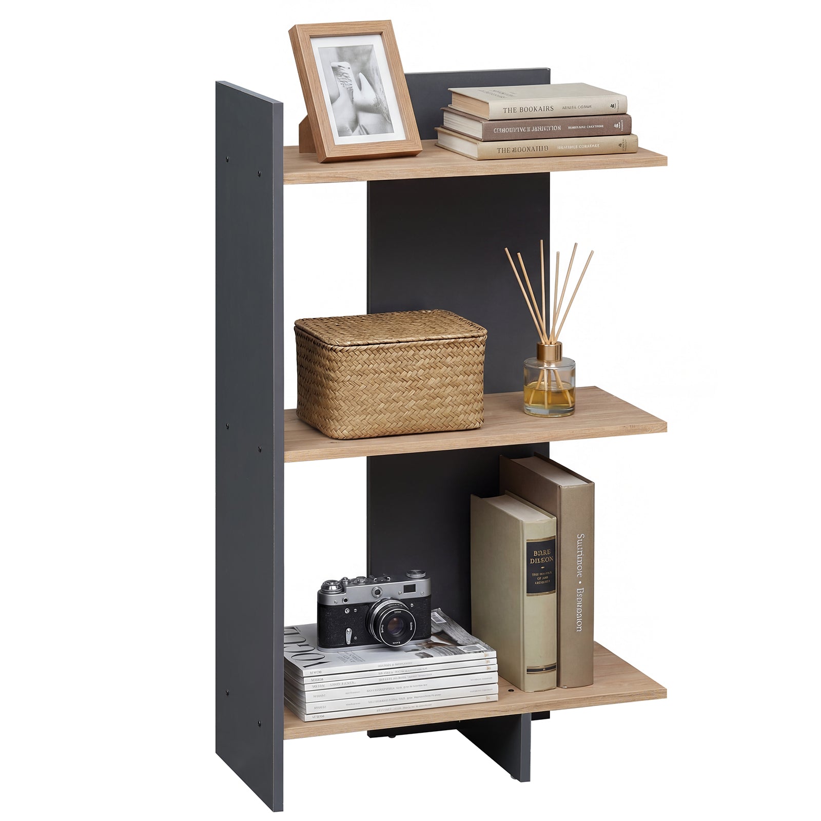3 Tier Wooden Bookshelf With Anti-Tipping Kit, Oak Bookcases Oak at Gallery Canada