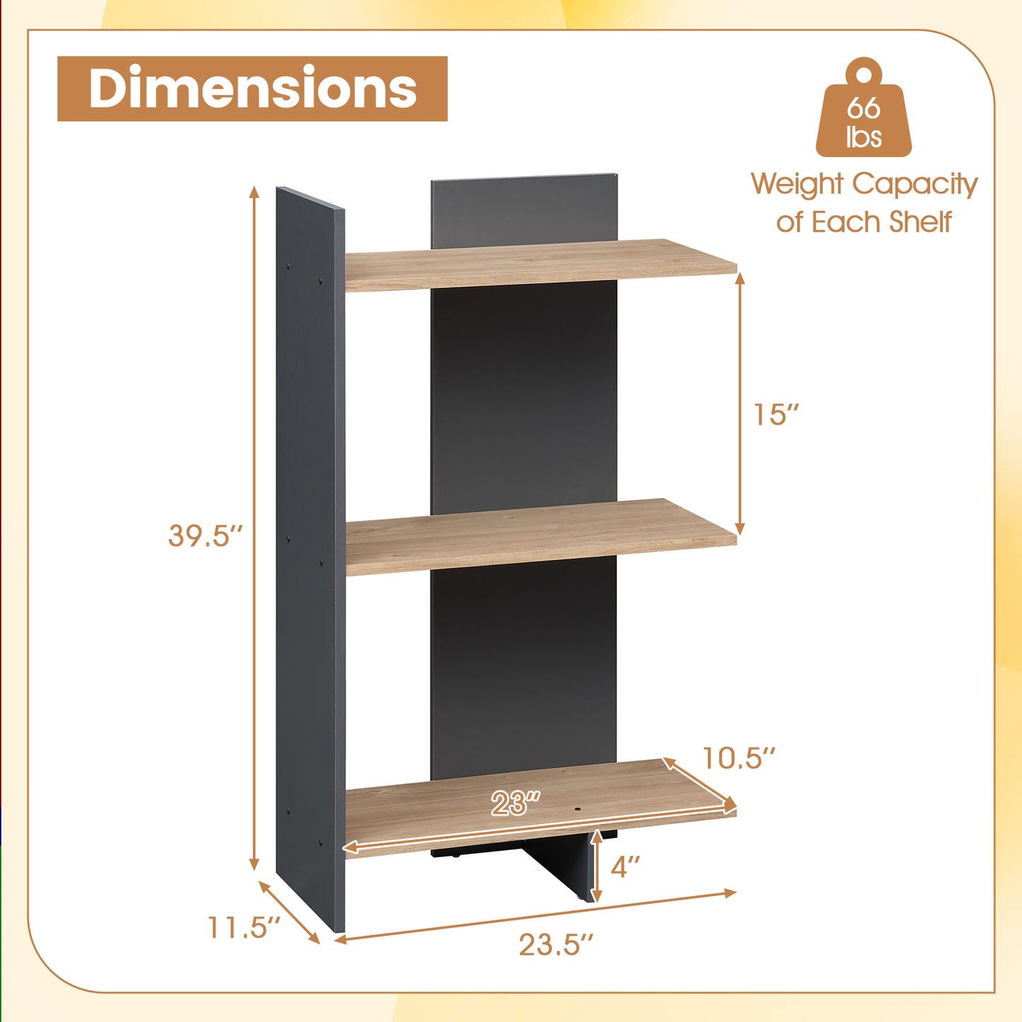3 Tier Wooden Bookshelf With Anti-Tipping Kit, Oak Bookcases at Gallery Canada