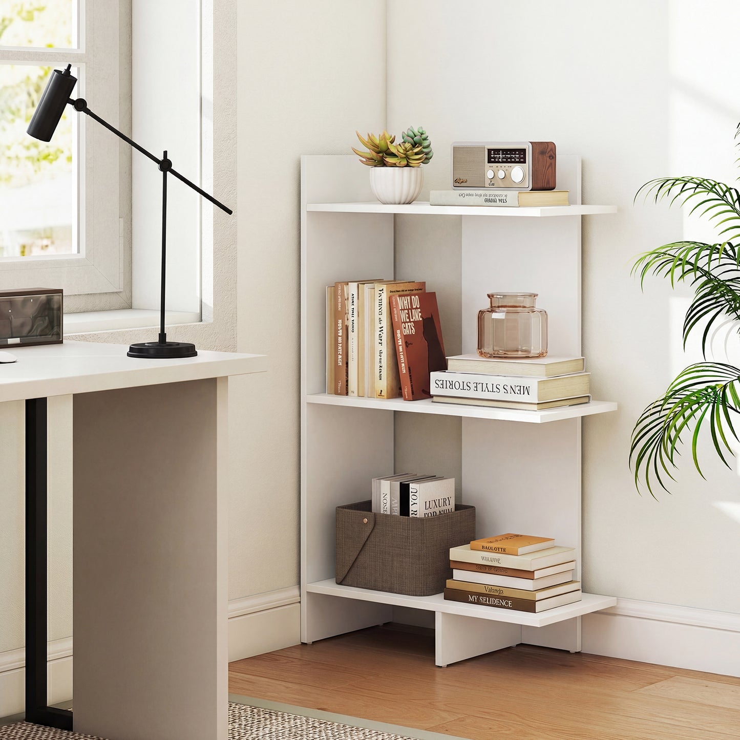 3 Tier Wooden Bookshelf, Anti-Tipping Kit, White Bookcases at Gallery Canada