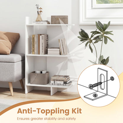 3 Tier Wooden Bookshelf, Anti-Tipping Kit, White Bookcases at Gallery Canada
