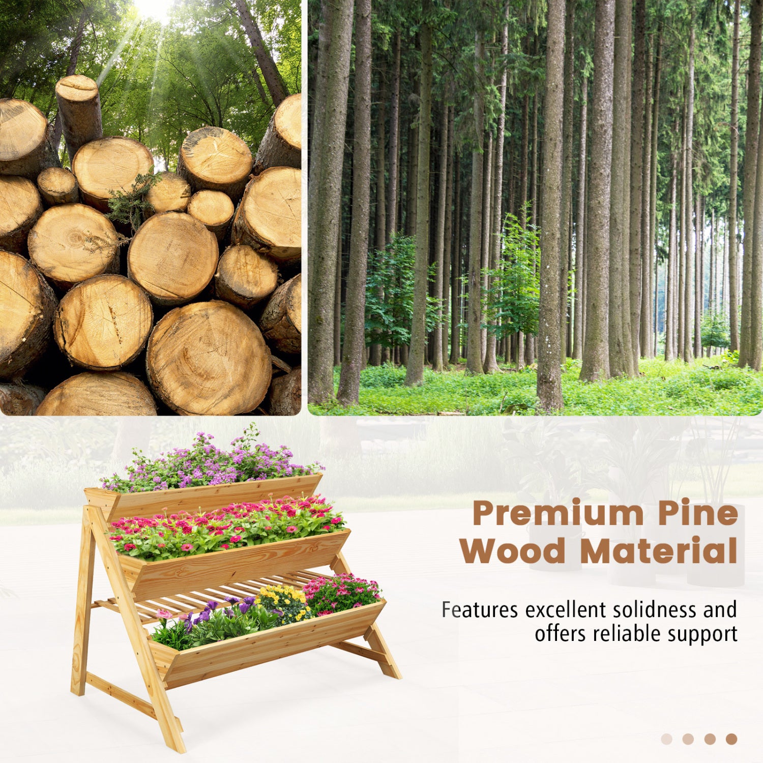 3 Tier Wooden Vertical Raised Garden Bed, Natural Raised Garden Beds at Gallery Canada