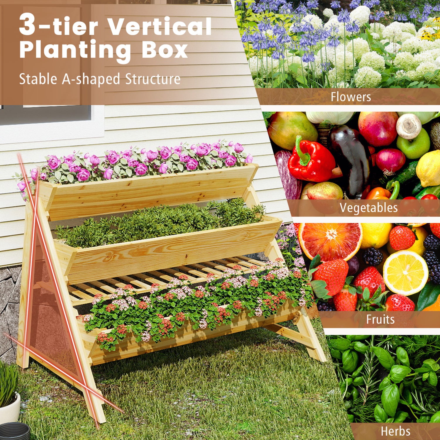 3 Tier Wooden Vertical Raised Garden Bed, Natural Raised Garden Beds at Gallery Canada