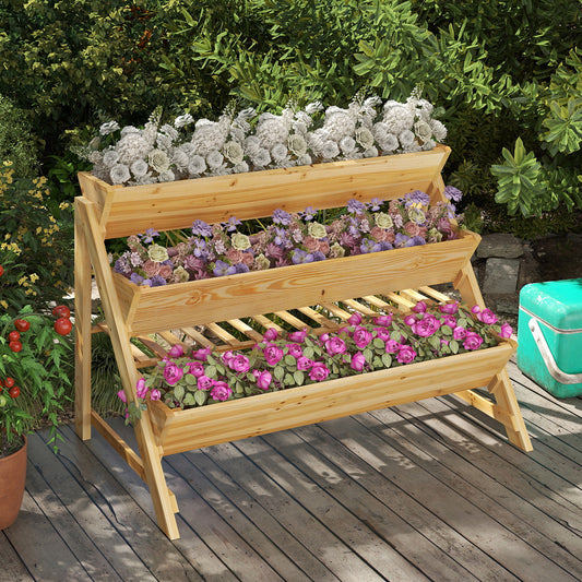 3 Tier Wooden Vertical Raised Garden Bed, Natural Raised Garden Beds Natural at Gallery Canada