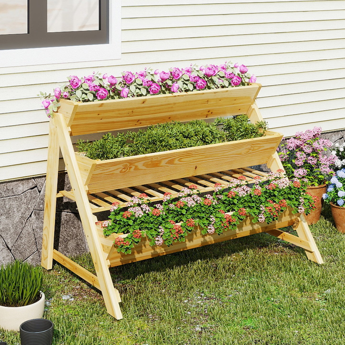 3 Tier Wooden Vertical Raised Garden Bed, Natural Raised Garden Beds at Gallery Canada