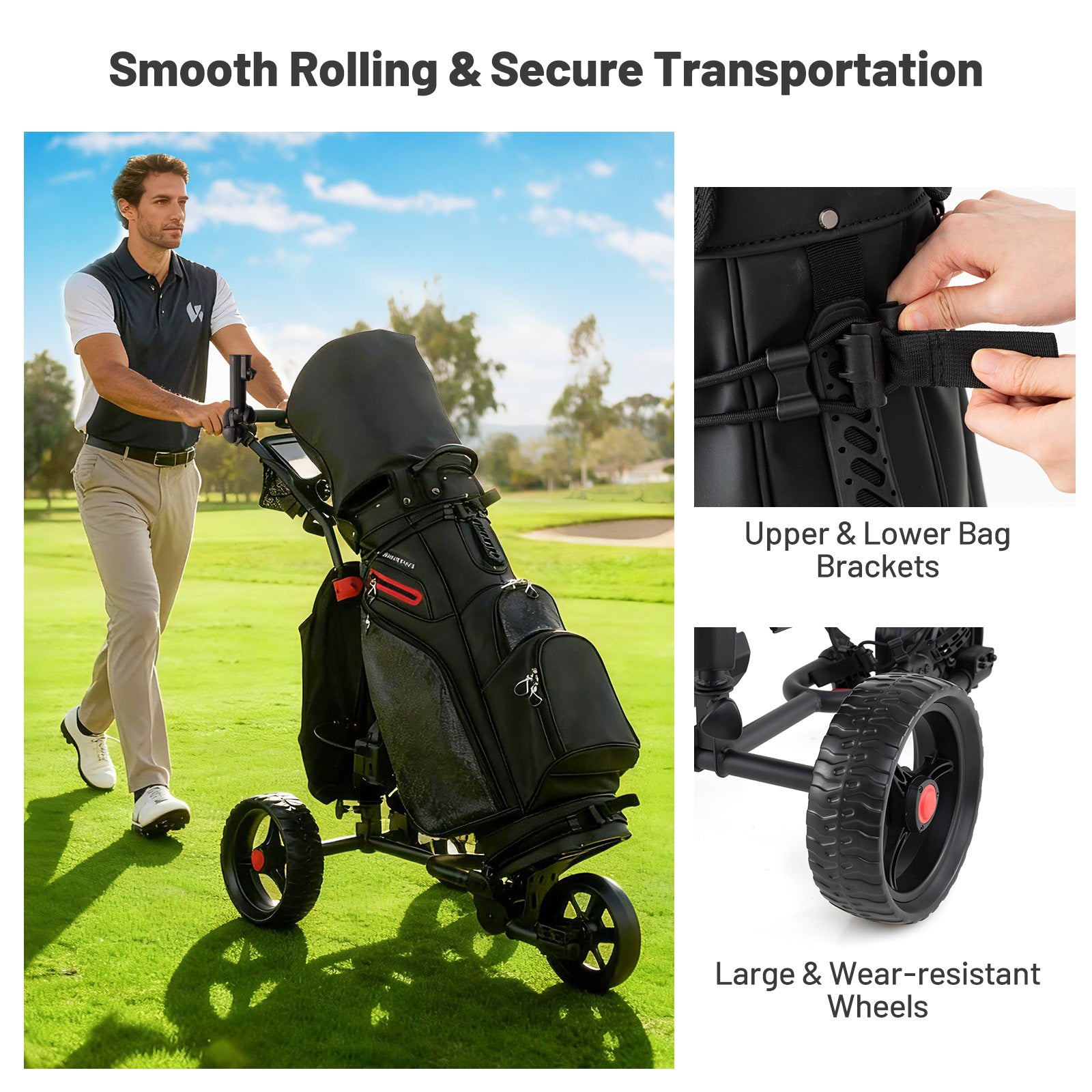 3 Wheel Golf Bag Cart with Adjustable Handle and 9 Speed Settings Golf at Gallery Canada