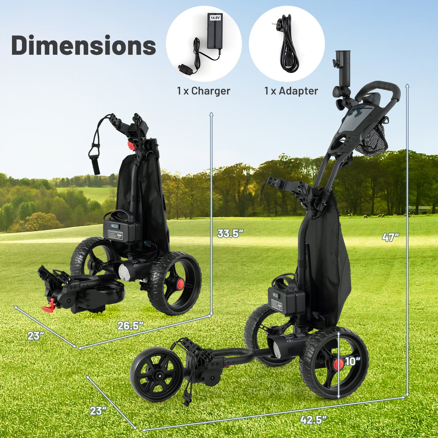 3 Wheel Golf Bag Cart with Adjustable Handle and 9 Speed Settings Golf at Gallery Canada