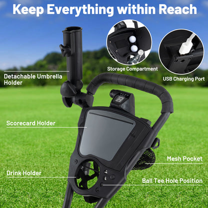 3 Wheel Golf Bag Cart with Adjustable Handle and 9 Speed Settings Golf at Gallery Canada