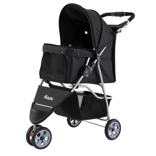 3 Wheel Pet Stroller for Small Dogs Cats up to 33 LBS, Black Cat Supplies Black at Gallery Canada