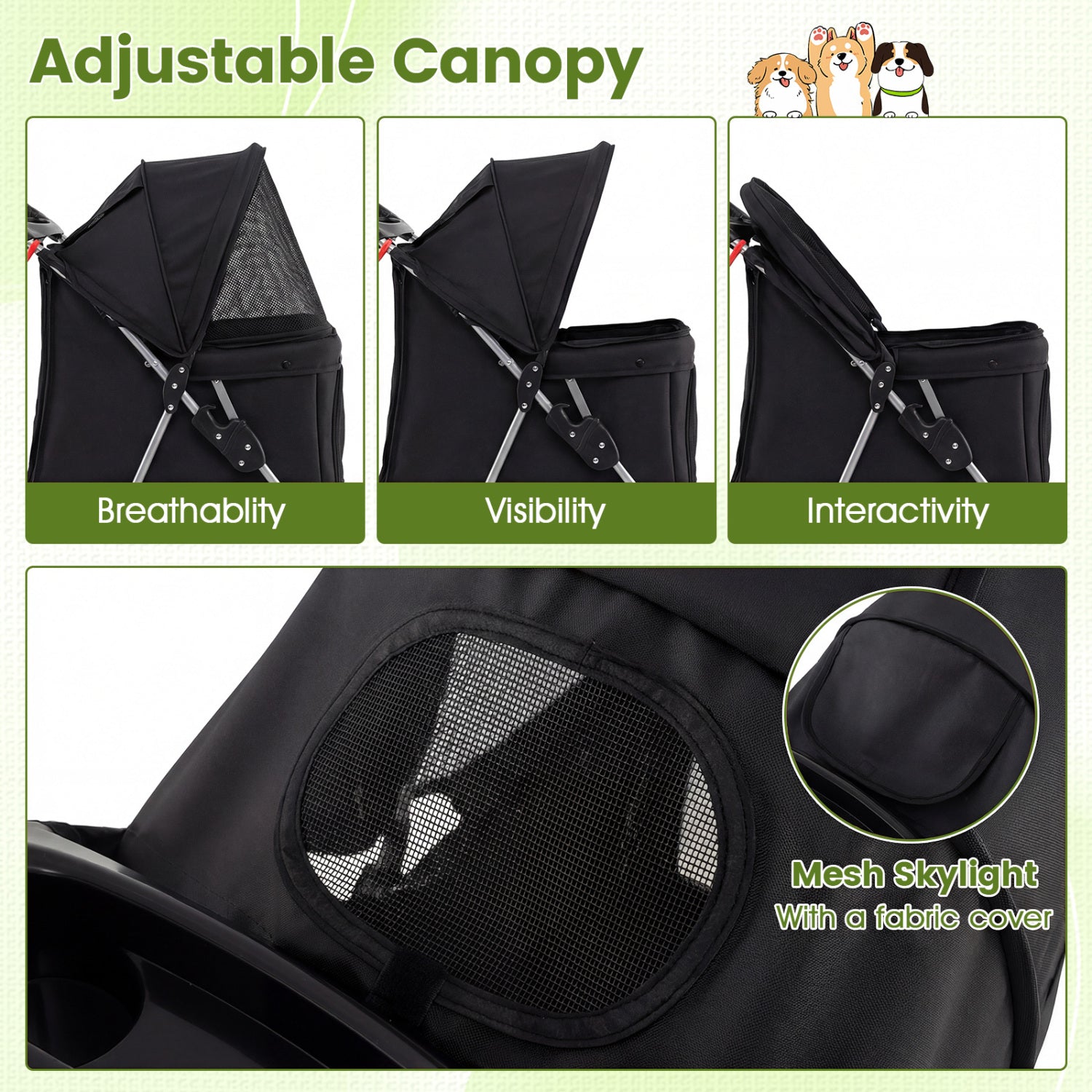 3 Wheel Pet Stroller for Small Dogs Cats up to 33 LBS, Black Cat Supplies at Gallery Canada