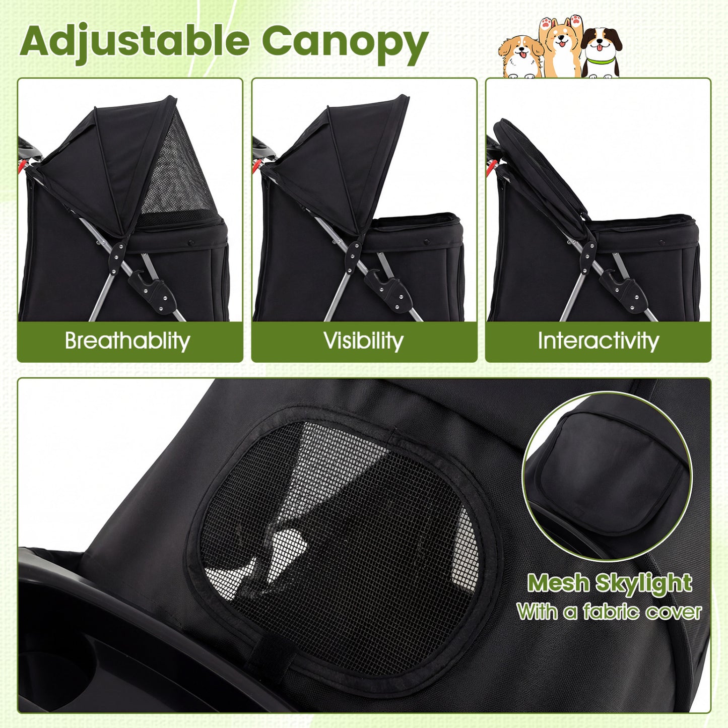 3 Wheel Pet Stroller for Small Dogs Cats up to 33 LBS, Black Cat Supplies at Gallery Canada