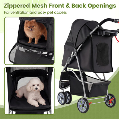 3 Wheel Pet Stroller for Small Dogs Cats up to 33 LBS, Black Cat Supplies at Gallery Canada