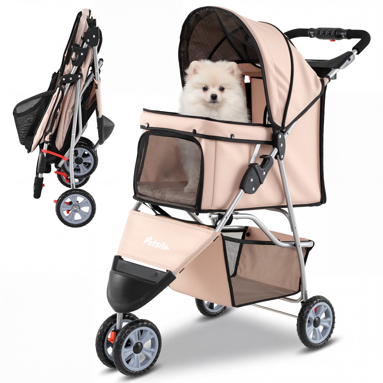 3 Wheel Pet Stroller For Small Dogs Cats Up To 33 Lbs, Beige Cat Supplies at Gallery Canada