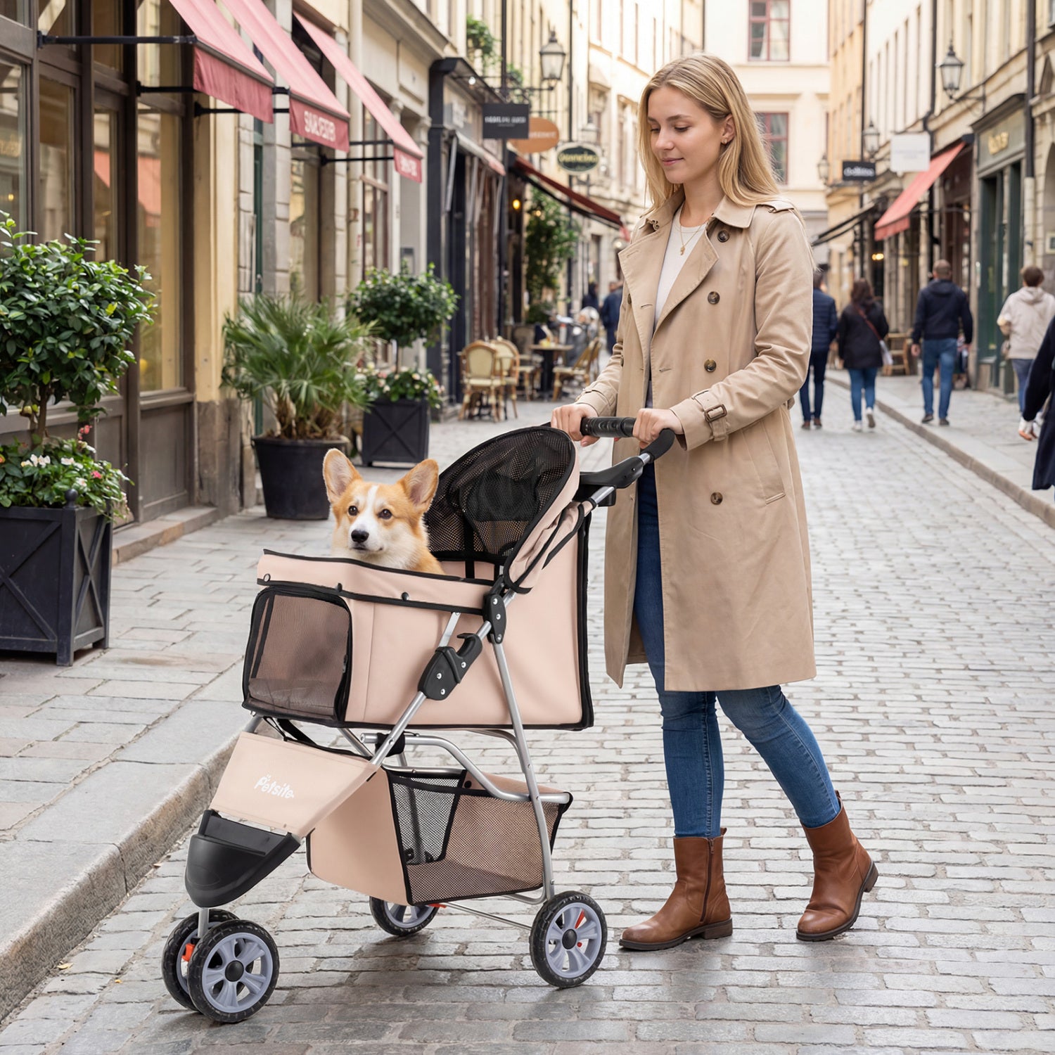 3 Wheel Pet Stroller For Small Dogs Cats Up To 33 Lbs, Beige Cat Supplies at Gallery Canada