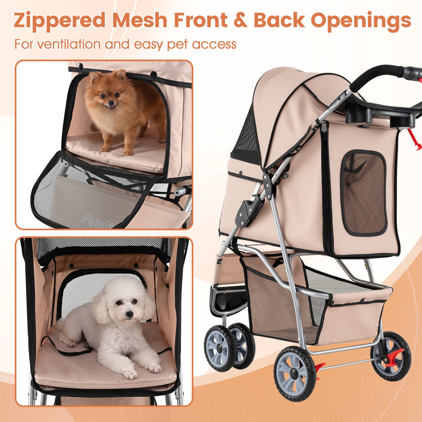3 Wheel Pet Stroller For Small Dogs Cats Up To 33 Lbs, Beige Cat Supplies at Gallery Canada