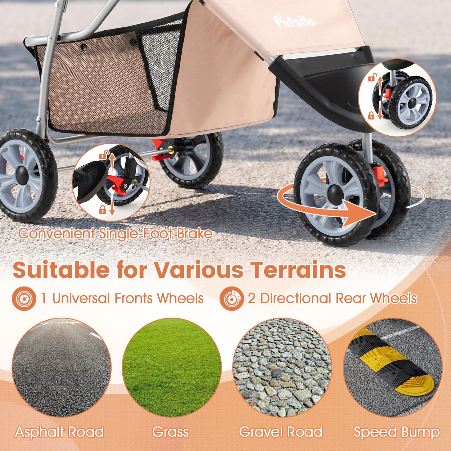 3 Wheel Pet Stroller For Small Dogs Cats Up To 33 Lbs, Beige Cat Supplies at Gallery Canada