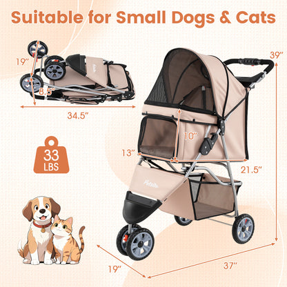 3 Wheel Pet Stroller For Small Dogs Cats Up To 33 Lbs, Beige Cat Supplies at Gallery Canada