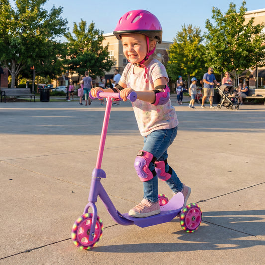 3 Wheels Scooter for Kids Age 2+ with LED Light-Up Wheels and Wide Anti-Slip Deck, Purple Scooters Purple at Gallery Canada