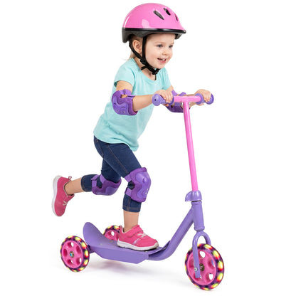 3 Wheels Scooter for Kids Age 2+ with LED Light-Up Wheels and Wide Anti-Slip Deck, Purple Scooters at Gallery Canada