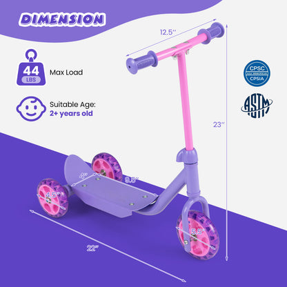 3 Wheels Scooter for Kids Age 2+ with LED Light-Up Wheels and Wide Anti-Slip Deck, Purple Scooters at Gallery Canada