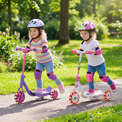3 Wheels Scooter for Kids Age 2+ with LED Light-Up Wheels and Wide Anti-Slip Deck, Purple Scooters at Gallery Canada