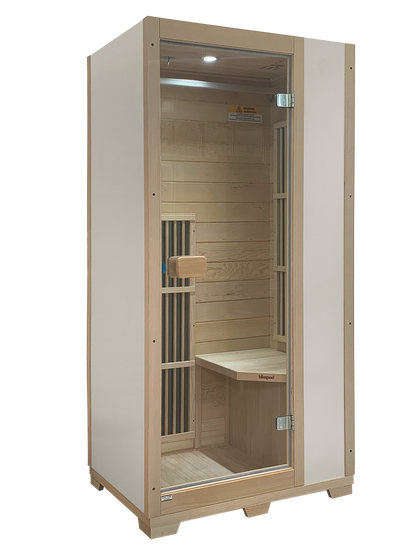 Vienna | Far Infrared Sauna | Canadian Hemlock Very Low EMF | 72.8"H x 35.4"W x 25.6"D | 1 Person Saunas White at Gallery Canada