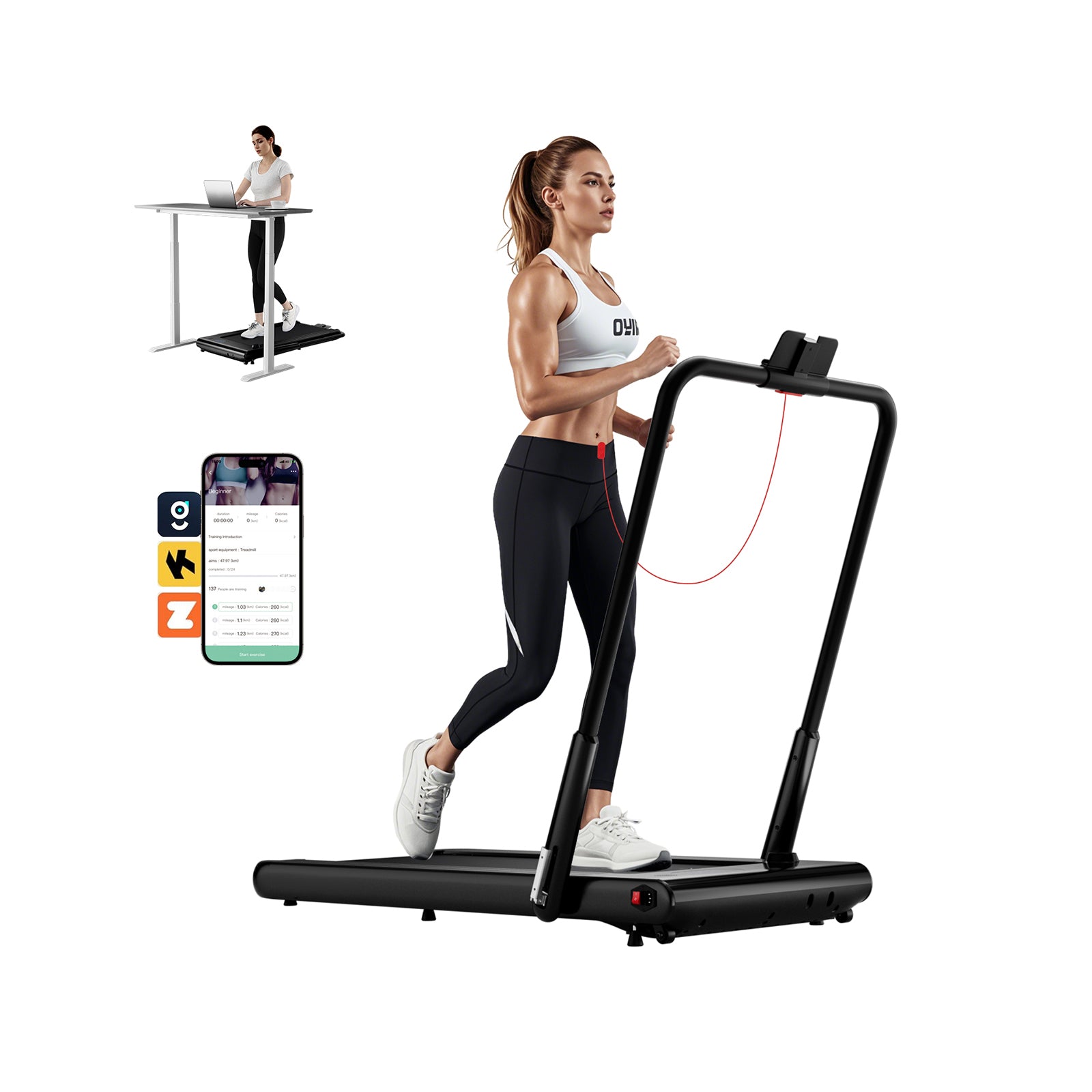 3-in-1 3HP Folding Treadmill with Smart Apps Remote Control and Speakers, Black Sports at Gallery Canada