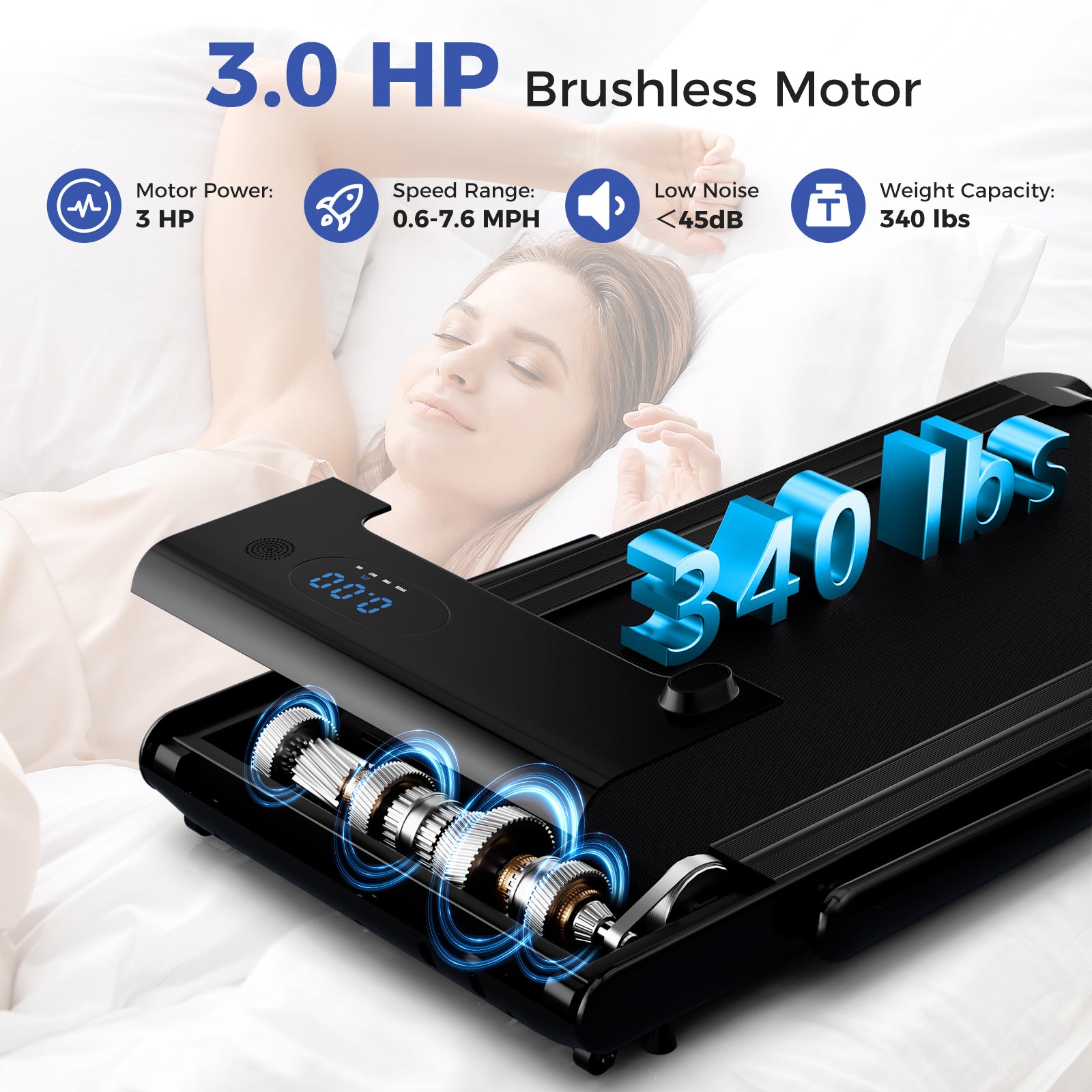 3-in-1 3HP Folding Treadmill with Smart Apps Remote Control and Speakers, Black Sports at Gallery Canada