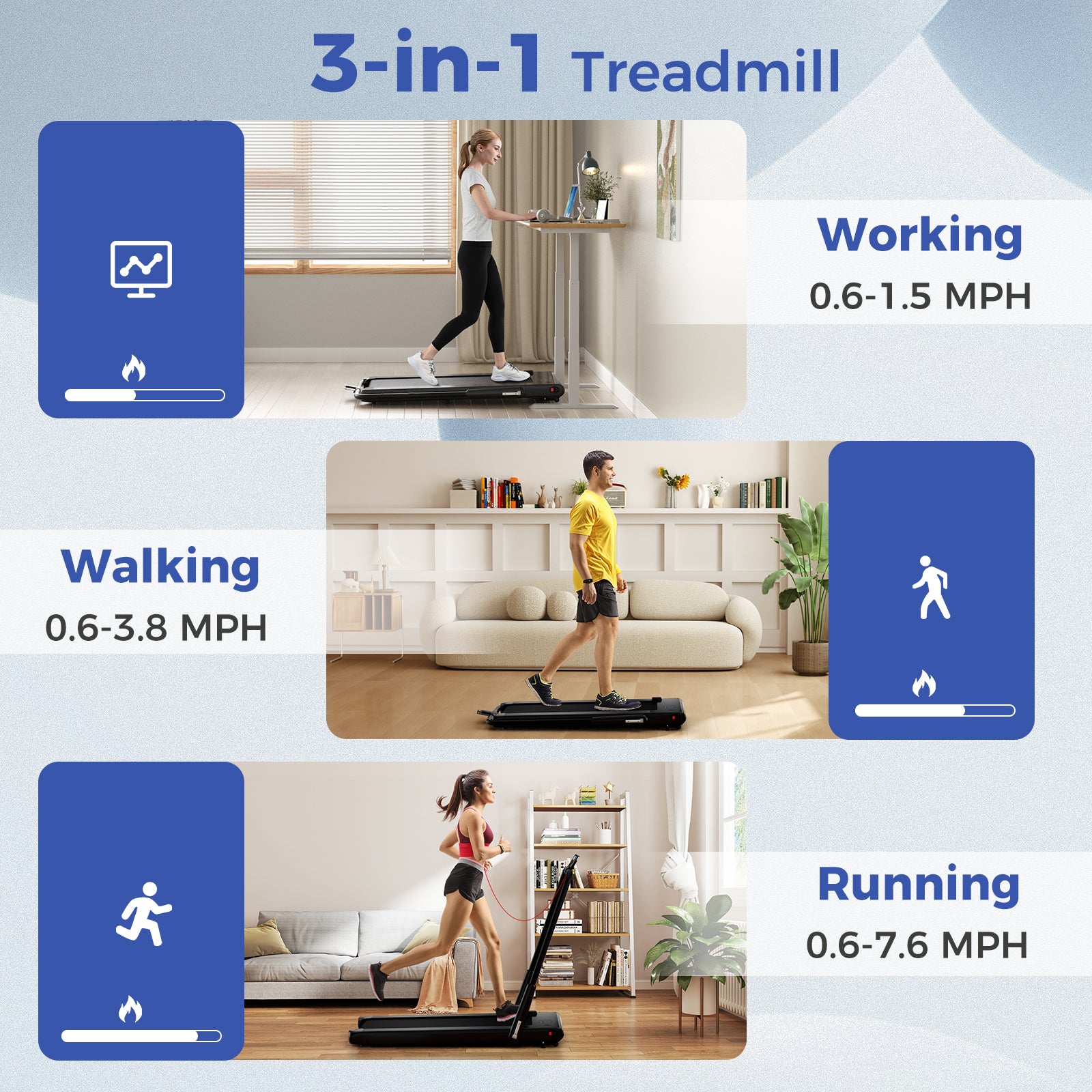 3-in-1 3HP Folding Treadmill with Smart Apps Remote Control and Speakers, Black Sports at Gallery Canada