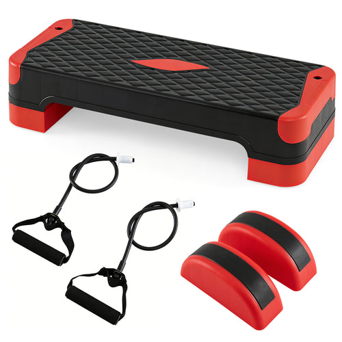3-in-1 Aerobic Step Platform, 2 Stackable Risers, Balance Trainers, Red
