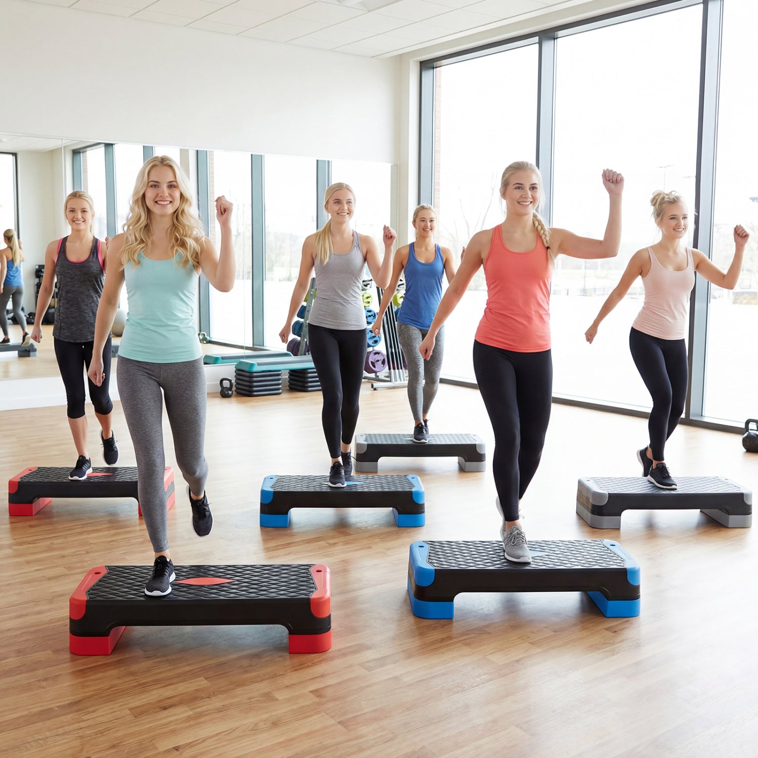 3-in-1 Aerobic Step Platform Set, 2 Stackable Risers, Balance Trainers, Blue Sport Equipments at Gallery Canada