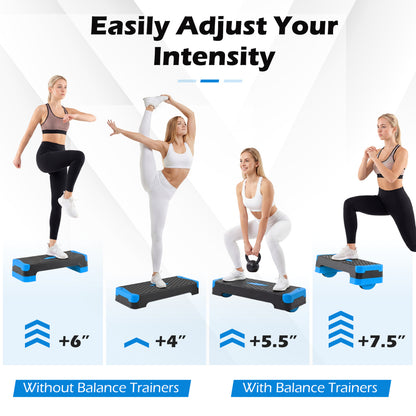 3-in-1 Aerobic Step Platform Set, 2 Stackable Risers, Balance Trainers, Blue Sport Equipments at Gallery Canada