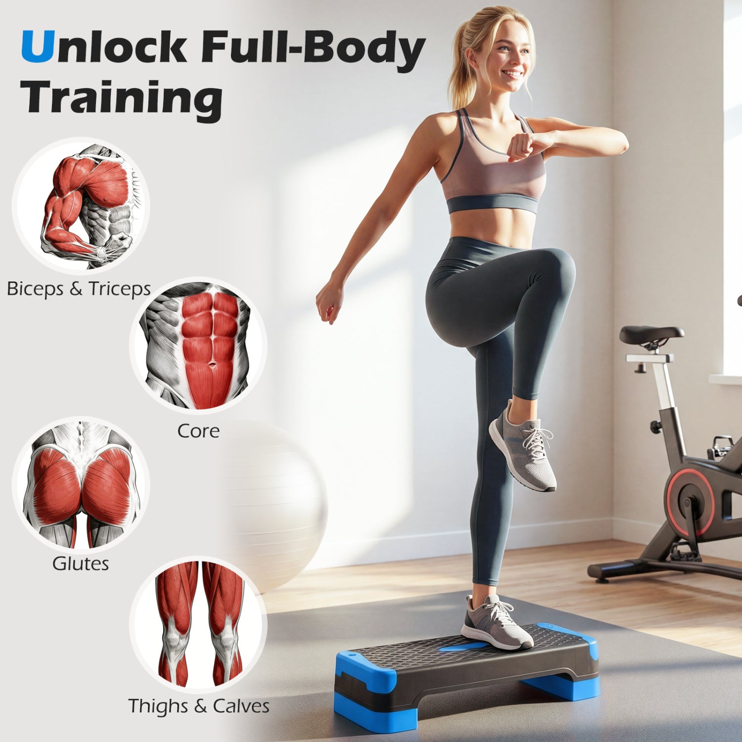 3-in-1 Aerobic Step Platform Set, 2 Stackable Risers, Balance Trainers, Blue Sport Equipments at Gallery Canada