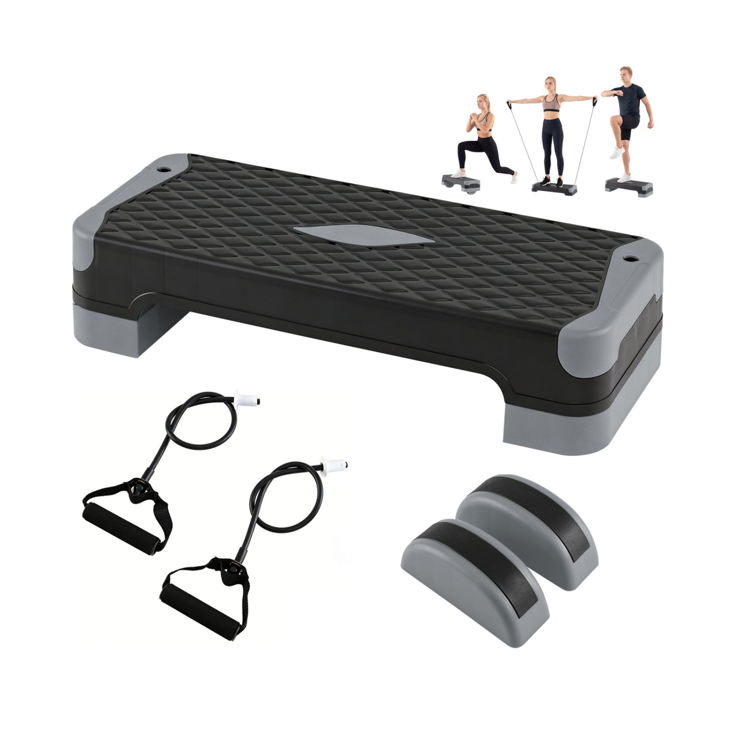 3-in-1 Aerobic Step Platform Set, 2 Stackable Risers, Balance Trainers, Gray Sport Equipments Gray at Gallery Canada