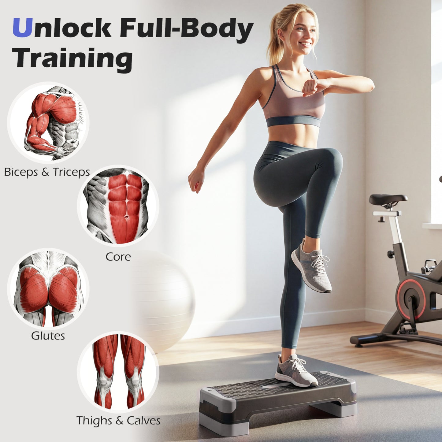 3-in-1 Aerobic Step Platform Set, 2 Stackable Risers, Balance Trainers, Gray Sport Equipments at Gallery Canada