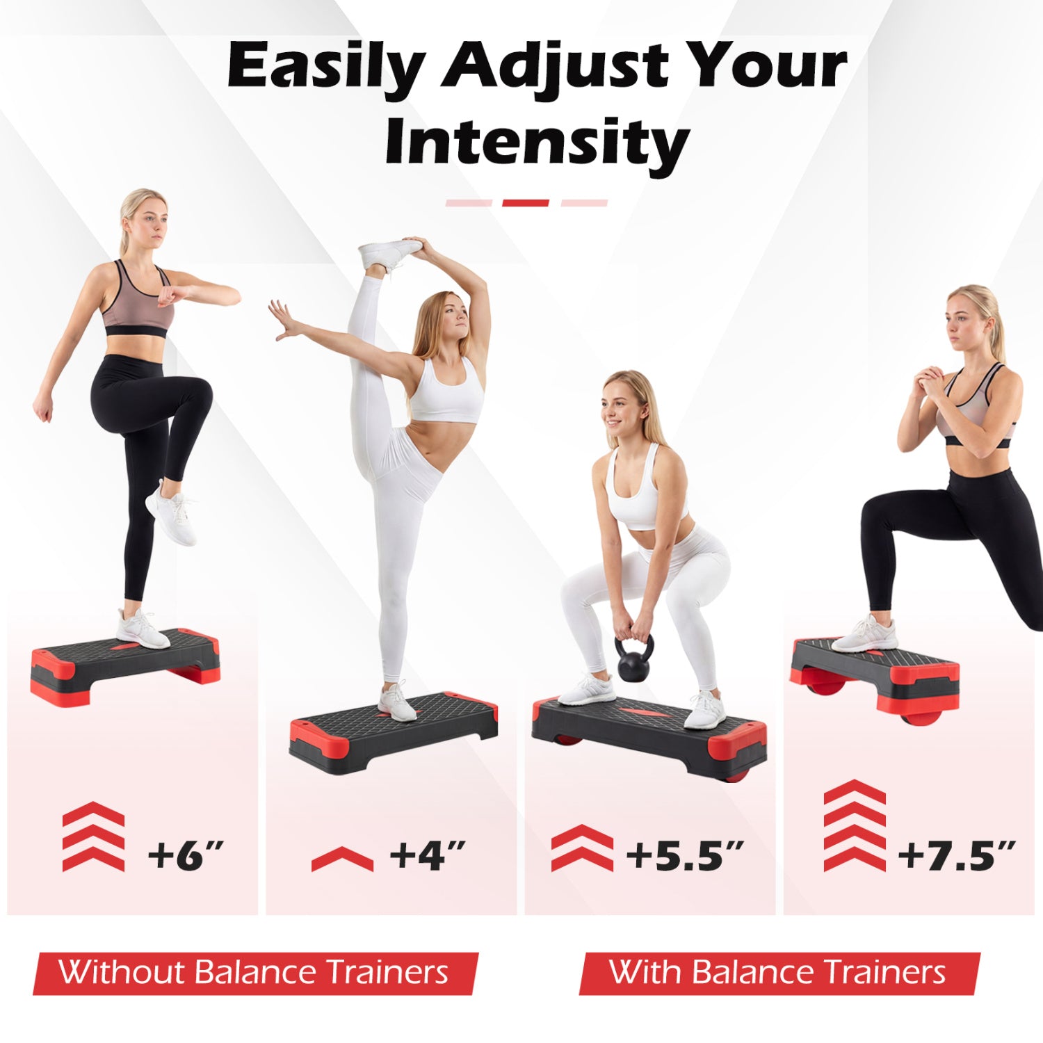 3-in-1 Aerobic Step Platform, 2 Stackable Risers, Balance Trainers, Red Sport Equipments at Gallery Canada