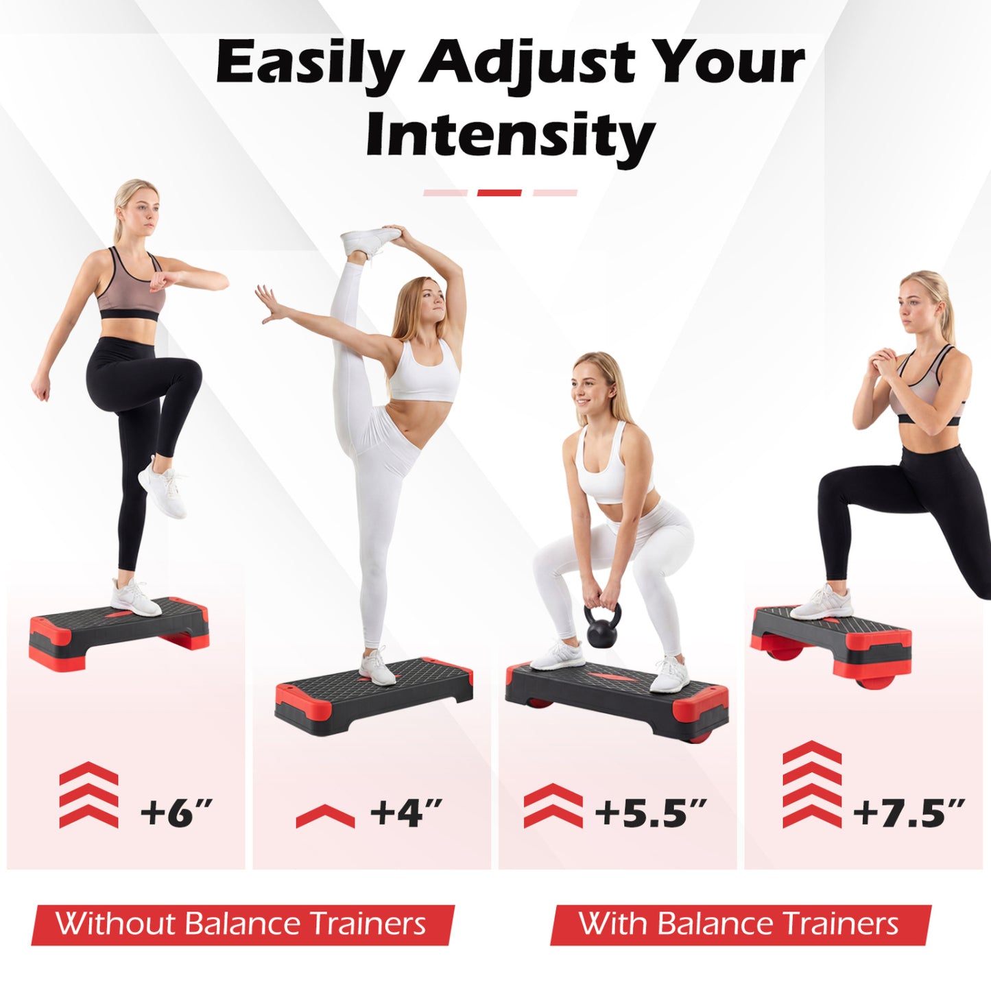 3-in-1 Aerobic Step Platform, 2 Stackable Risers, Balance Trainers, Red Sport Equipments at Gallery Canada