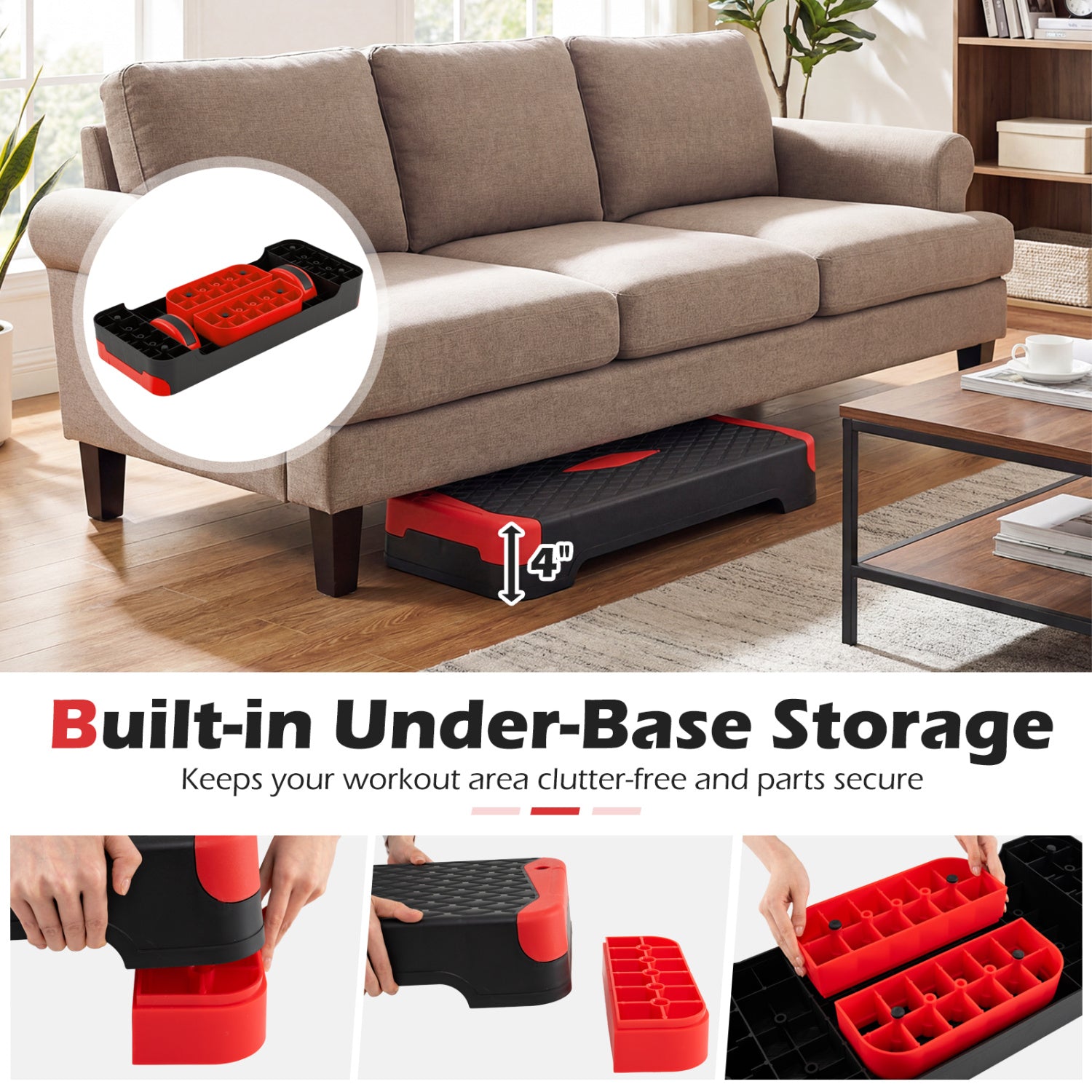 3-in-1 Aerobic Step Platform, 2 Stackable Risers, Balance Trainers, Red Sport Equipments at Gallery Canada