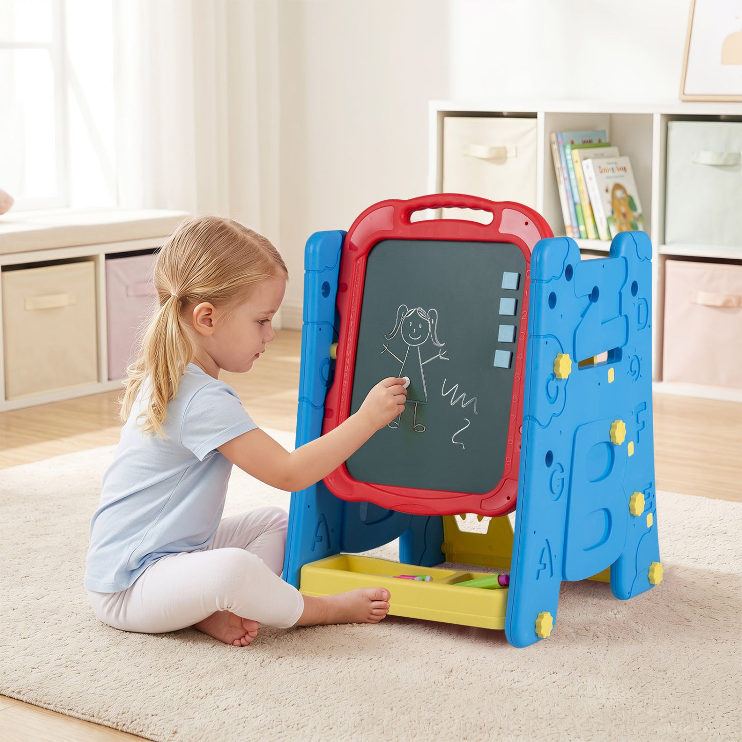 3 In 1 Art Easel For Kids, Double Sided Magnetic Board, Blue