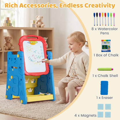 3 In 1 Art Easel For Kids, Double Sided Magnetic Board, Blue